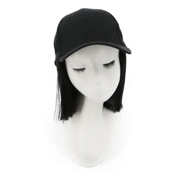 Vigorous Baseball Hat Wig with Hair Extensions Synthetic Short Bob Hairstyles Hat for Women Adjustable Black Baseball Hat