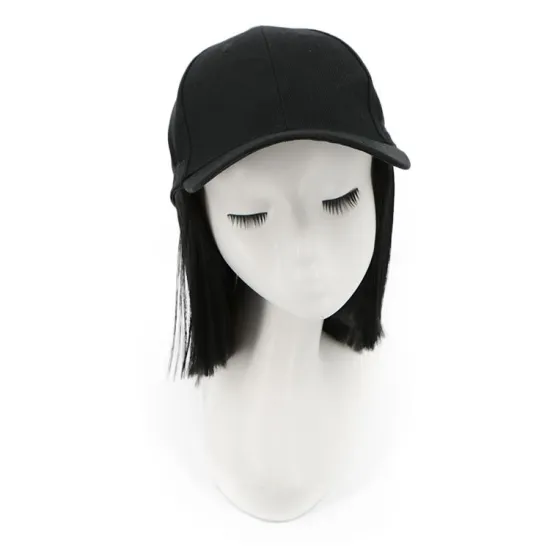 Vigorous Baseball Hat Wig with Hair Extensions Synthetic Short Bob Hairstyles Hat for Women Adjustable Black Baseball Hat