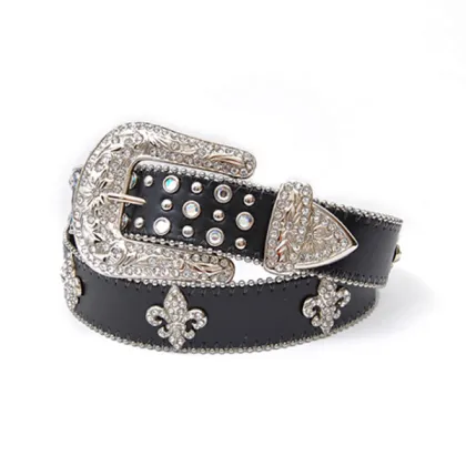 Wholesale Women's Fashion Trendy Rhinestone Fleur De Lis Belt