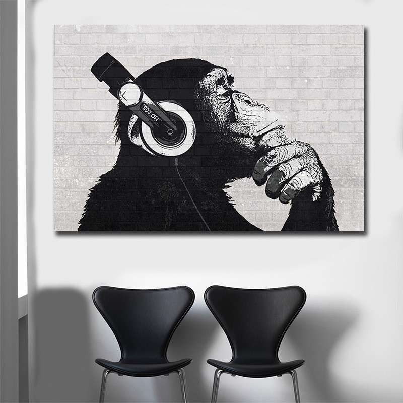 YaMinSanNiO Abstract Monkey DJ Orangutan Wall Art HD Prints and Posters Canvas Animal Oil Painting Pictures Home Decorations New