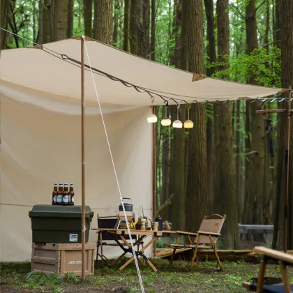 Outdoor Oversized TC Cotton Roof Tent Awning Rain Shed L-Shaped Canopy Side Wall Tent