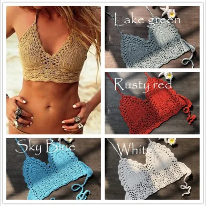 New handmade crochet Hand hook knit bikini wrap chest lady sexy versatile spa split swimsuit wholesale