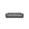 Curvy Three-seater Grey Fabric Upholstered Swell Sofa