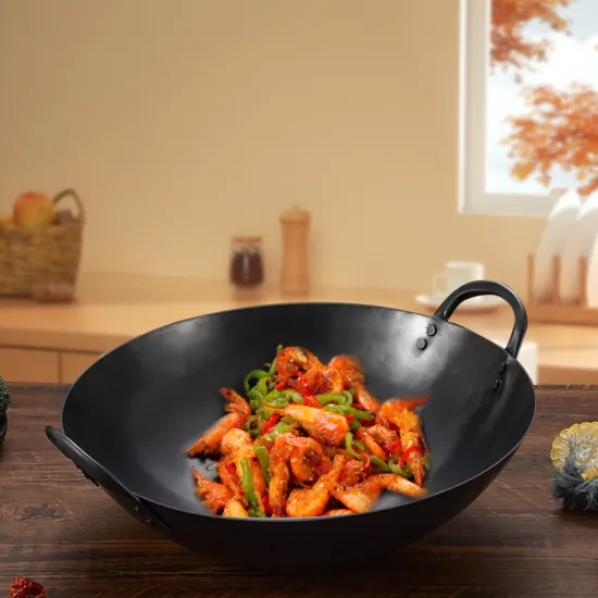 Cookware Frying wok rust resistant  Carbon Steel Wok With Double Ears Handles chinese black steel wok
