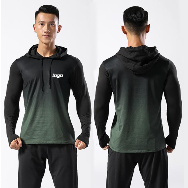 Mens Gradient Thermal Hoodie Pullover Long shirt