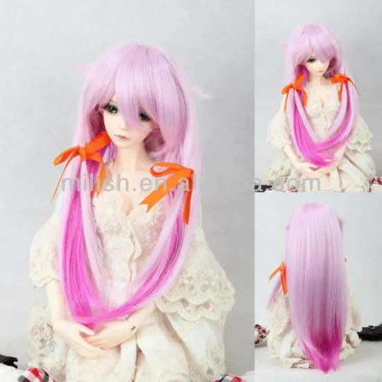 Cute synthetic 18 inch long pink doll hair wig BJDW-0029
