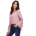 Women's Beading Long Bell Sleeve Chiffon Blouse Tops