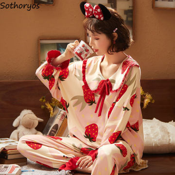 Pajama Sets Women Cartoon Printed Princess Peter-pan Collar Korean-style Sweety Girls Homewear Pyjamas Kawaii Leisure Soft Daily