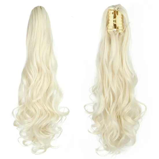 Wholesale Grey Curl Natural Wave Claw-Clip Drawstring Ponytail Extension Hairpiece Synthetic Hair Ponytails For Women Girl