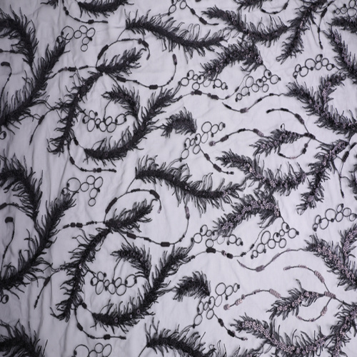 3D Polyester Yarn Embroidery Fabric With 3mm+5mm Sequin