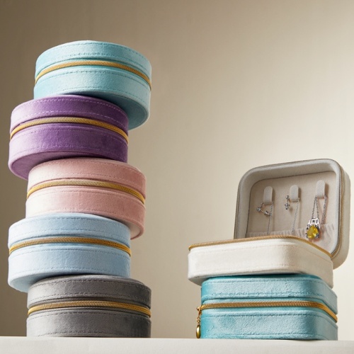 Square Velvet Jewelry Packaging Organizer Box with Zipper