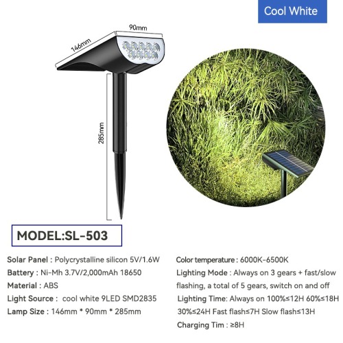 Ground Plug Installation 9LEDs Solar Lawn Lamp