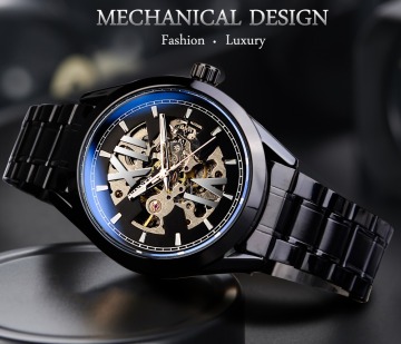 SLZg101 Men's Automatic Mechanical Watch with Stainless Steel Band and Water Resistance - Fashion Hollow Out Design