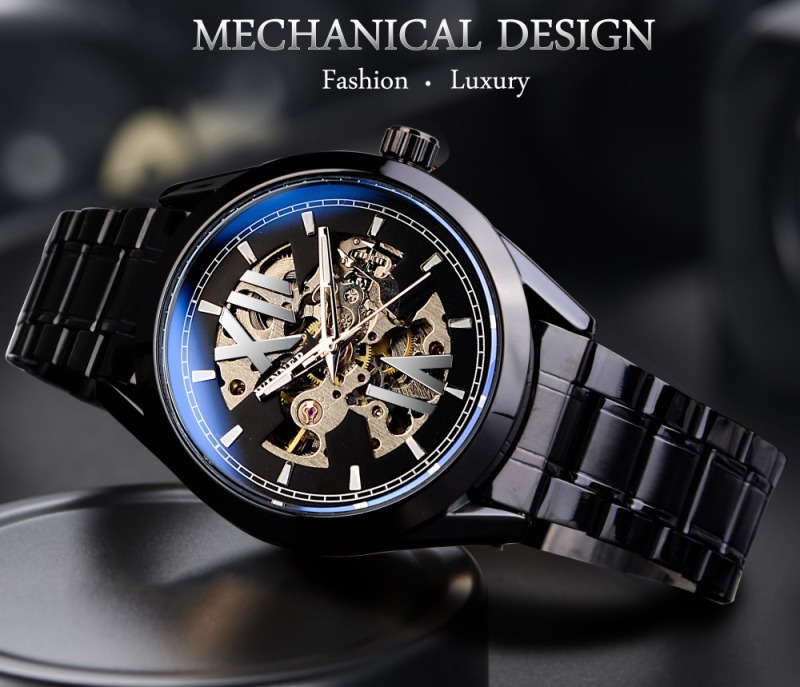 SLZg101 Men's Automatic Mechanical Watch with Stainless Steel Band and Water Resistance - Fashion Hollow Out Design