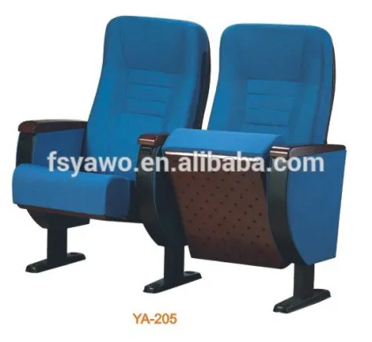 Auditorium Seating Blue Fabric cover dark wood folding cinema hall chair YA-205