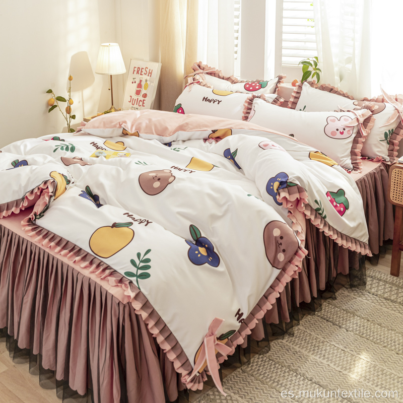 Conjunto de faldas de cama coreanas con falda de cama a juego de encaje