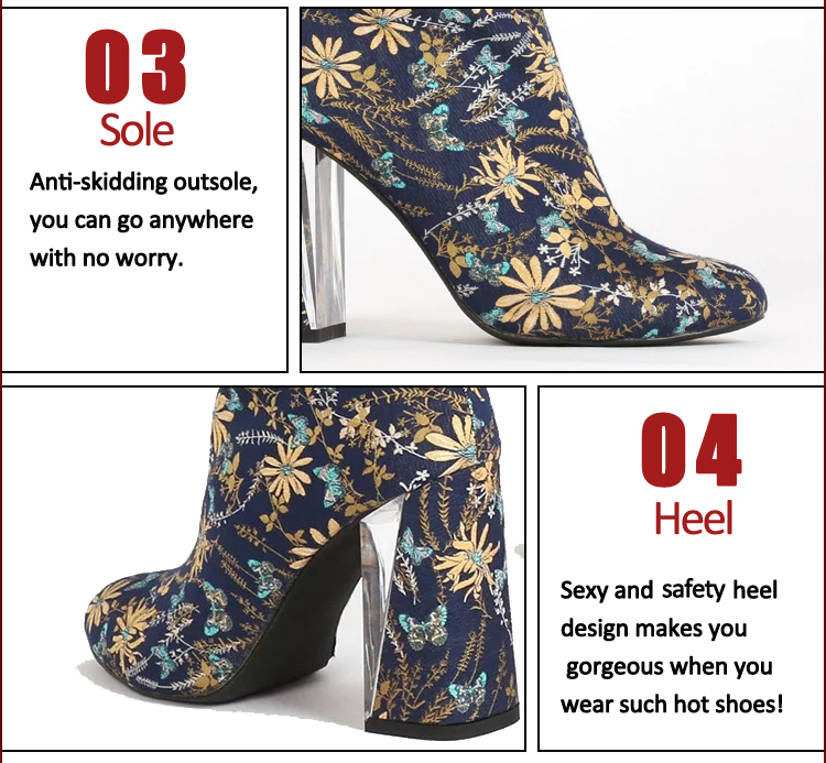 women's fabric printing flower warm ankle boots