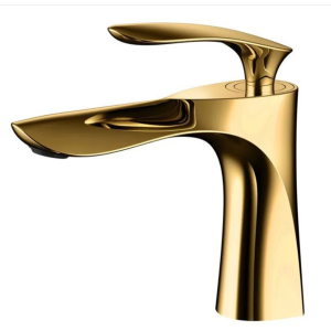 Grifo de lavabo dorado brillante para baño Caño giratorio de una sola palanca Grifo moderno de lujo para frío y calor