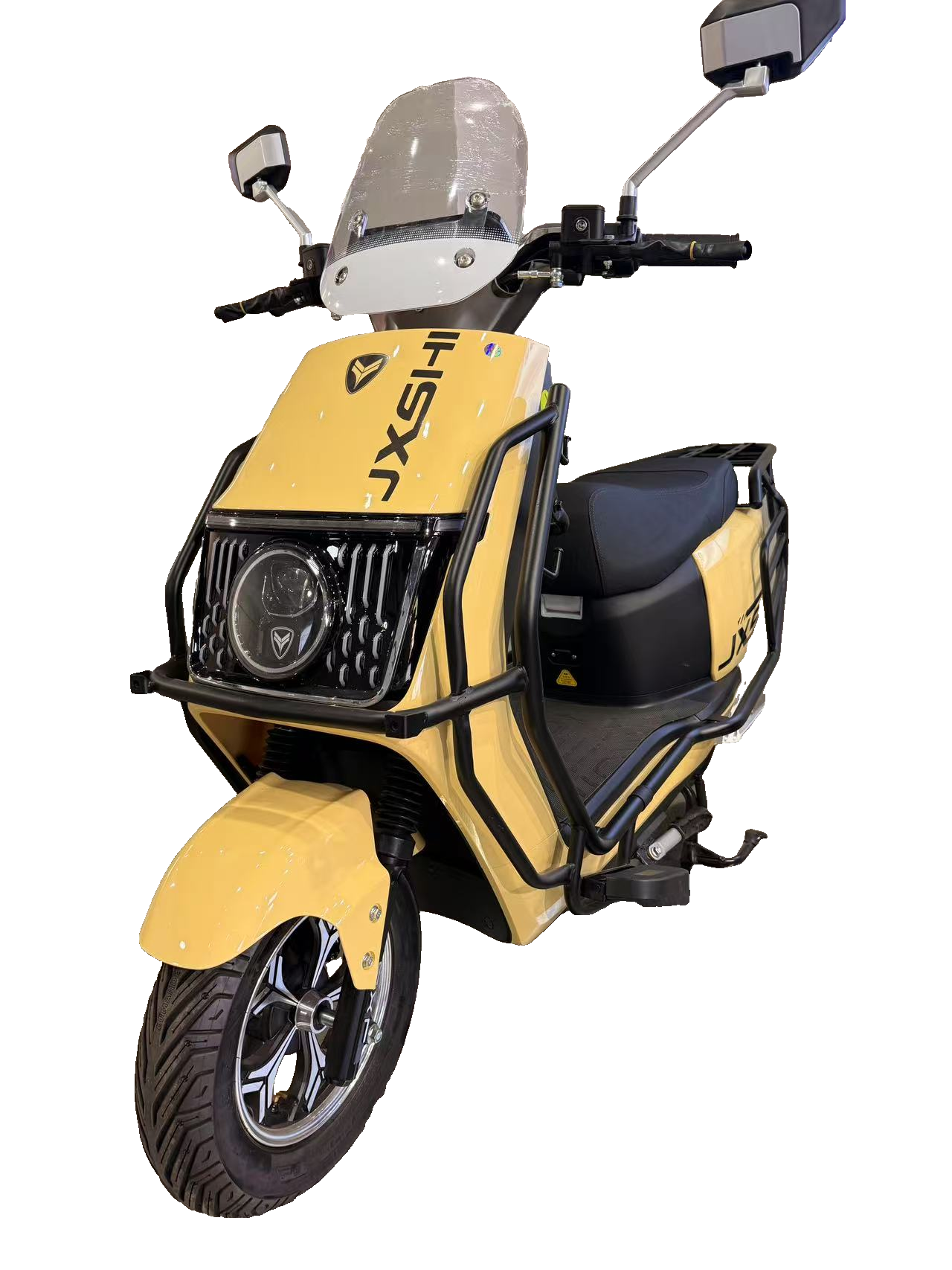 Rugged Yellow Electric Scooter with Black Protective Bars