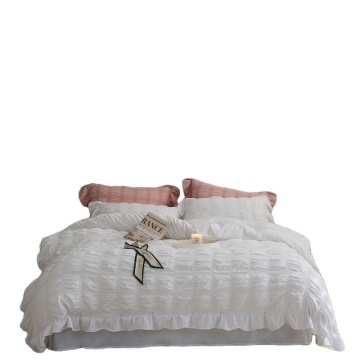 Seersucker Fabric Queen King Size 6 Piece Duvet Cover Bedding Set