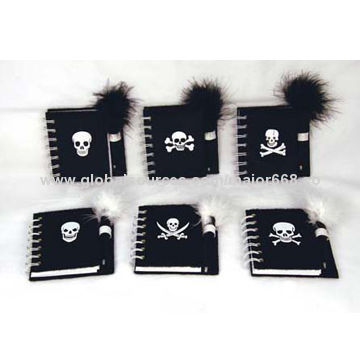 Notebooks with ballpen, skull printed coverNew