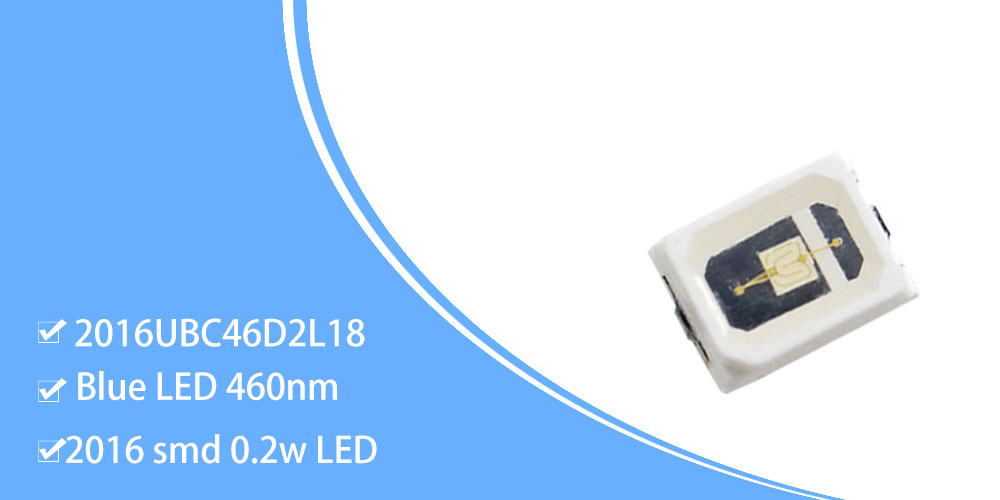 2016UBC46D2L18 Blue 460nm LED 2016 SMD SMT 60mA PLCC-2