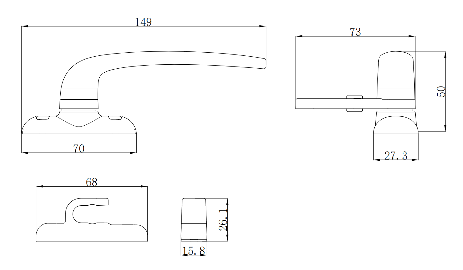 single-point handle installed on aluminum window