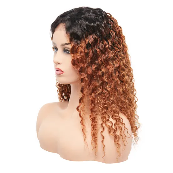 Best Quality Virgin Deep Part Dark Root Indian Ombre Dark Brown Deep Wave Lace Front Wigs