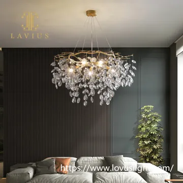 Branch gold brass frame crystal chandelier & pendant light Concise design chandelier for villa