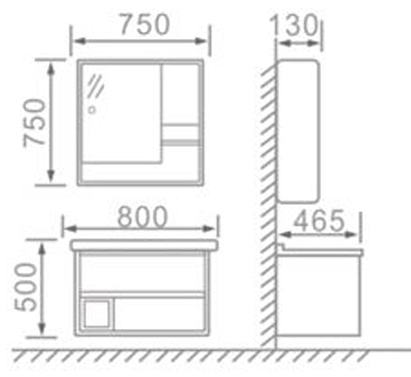 Modern Black Bathroom Cupboard with Mirror