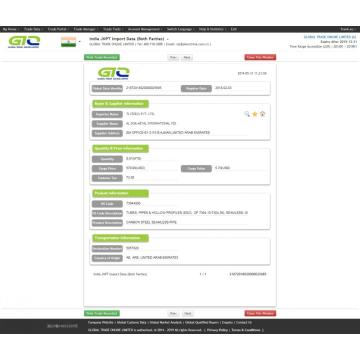 Tubo de aço sem costura Índia Importar dados