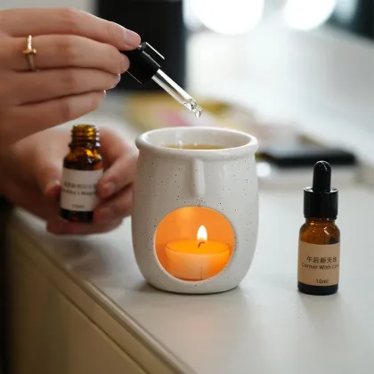 Cylinder Shape Ceramic Wax Burners with Speckle Glaze