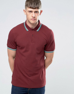 Short Sleeve Button Placket Ribbed Collar and Sleeve Plum Men's 100% Cotton Breathable Pique 200g Blank Casual Polo T-Shirt