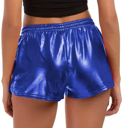 New Blue Metallic Shine Athletic Dance Shorts For Women Metallic Shorts