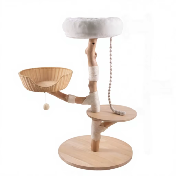 Cherry Blossom Cat Tree Luxury Floral Tower Indoor Cat Scratcher Modern Style Wooden Climbing Playground Carton Hanging Basket