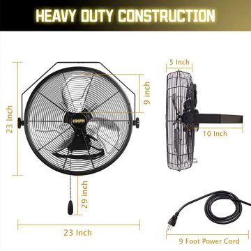 HICFM Built with 1/6HP Premium TEAO Enclosed Motor and Shielded Ball Bearings, The heavy duty industrial wall fan