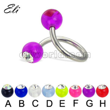 2014 Fashion UV Ball With Crystal Twisted Spiral Barbell Earrings