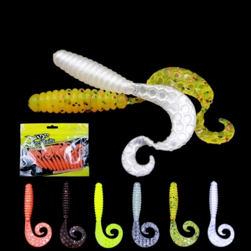 Lifelike Curl Tail Bass Grub Worm Fishing Lure - 55mm to 85mm Environmental PVC Silicone Soft Bait