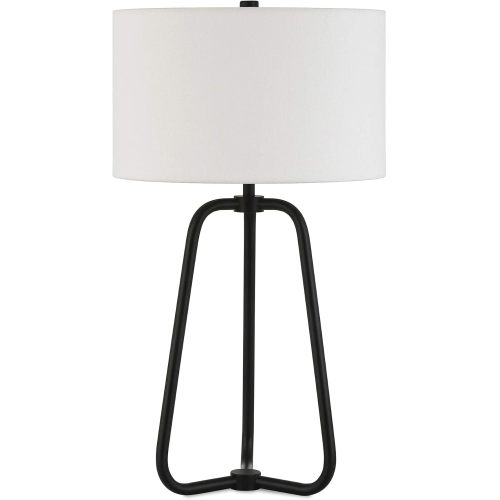 Blackened Bronze Floor Lamp White Fabric Drum Shade