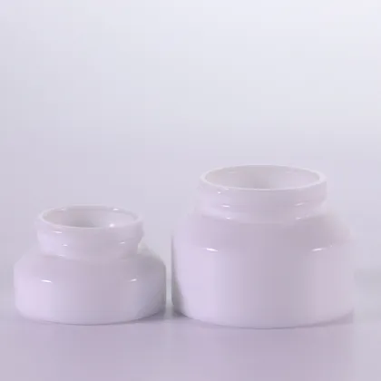 Opal white cream jar with blue cap