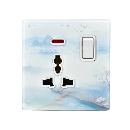 Mountains and Rivers: 1 Gang 2 Way 3 Pin 13A 250V Universal Electric Wall Plugs, Sockets, and Switches with Light
