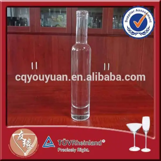 wholesale custom print logo thick bottom cork sealing ice wine clear glass bottle 200 ml