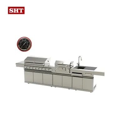 Commercial Modern Kitchen Cabinet Custom BBQ Gas Grill with Faucet