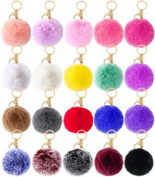 Wholesale Multicolor Faux Rabbit Puff Ball Keychains in Bulk