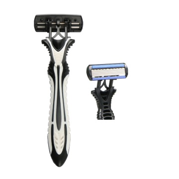 Six Blade Stainless Steel Razor with Pivoting Head and Vitamin E & Aloe Vera Rubber Handle - Disposable
