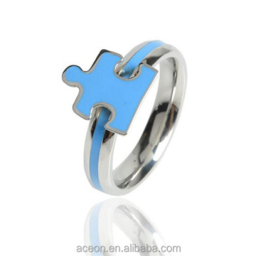 Iywu Aceon Stainless Steel Blue Enamel Puzzle Sign Autism Child Ring