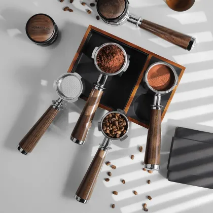 Customized Bottomless Portafilter for DeLonghi, Barsetto, Berivlle, Lamarzocco, and Welhome Vintage Wooden Handle (51/54/58mm)