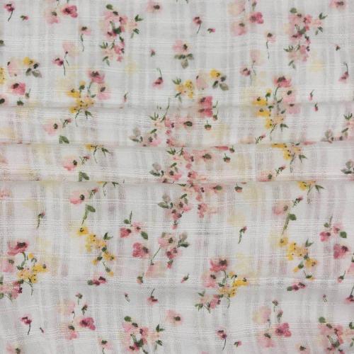 Sweet Floral Printed Rayon Textured Dobby Slub Fabric