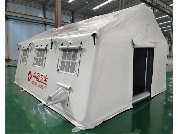 Inflatable emergency hospital tent deployed in field conditions