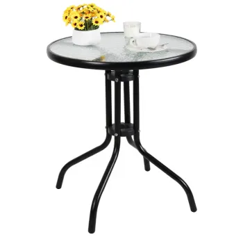 Ileisure Steel Iron Tube 31.5" Round Tempered Glass Metal Table